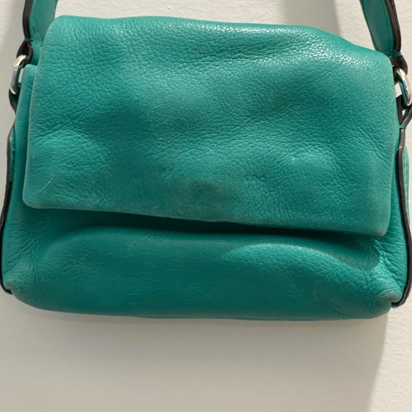 Aimee Kestenberg Teal Leather Crossbody Bag Magnetic Flap Leopard Lining Small - Picture 2 of 6